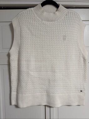 Cream Knit Mock Neck Sleeveless Sweater by Tommy Hilfiger